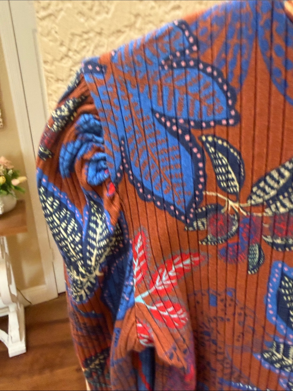 FARM Rio Rust Floral Ribbed Long-Sleeve Bodysuit with Blue Accents - Picture 7 of 7